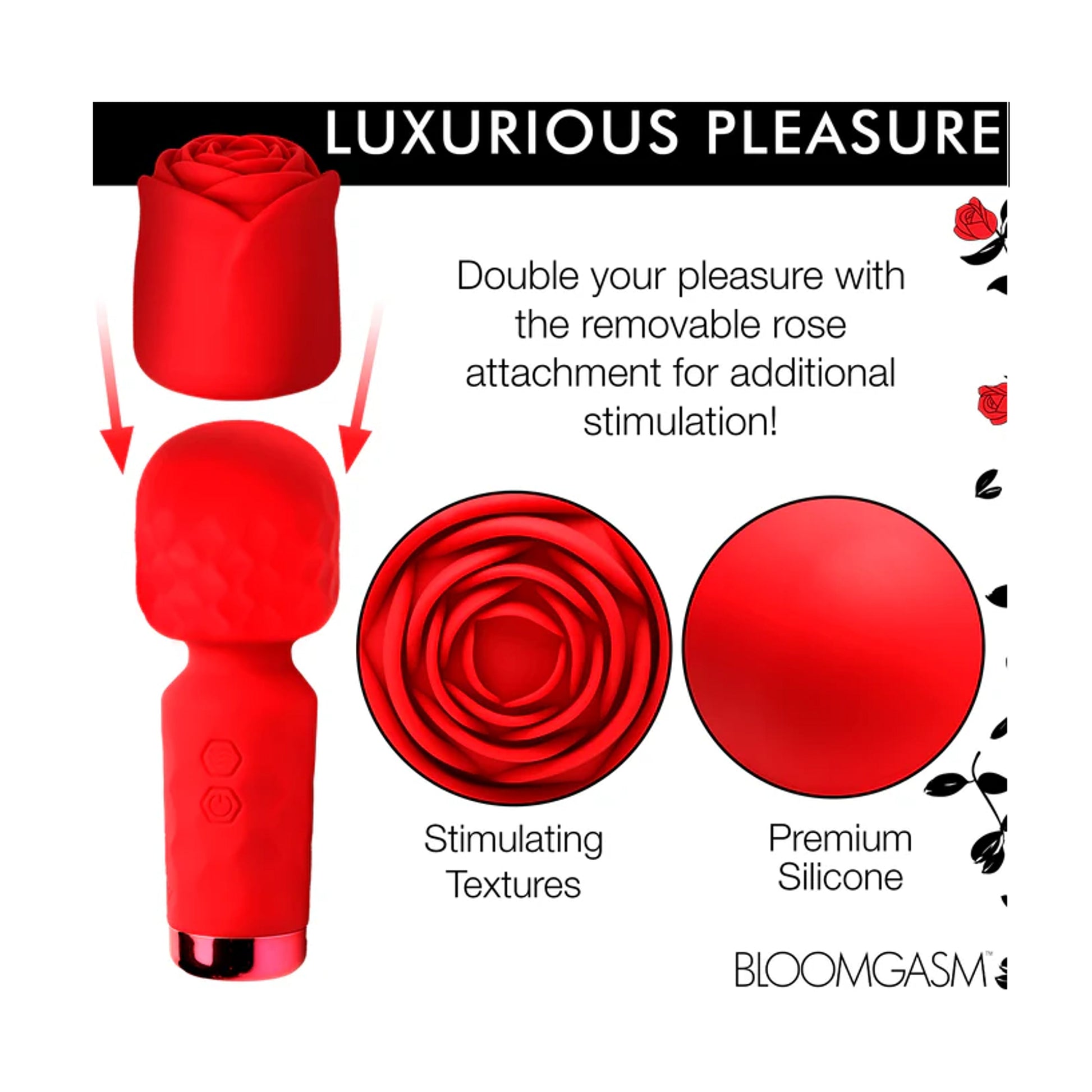 Silicone wand and rose attachment displayed separately