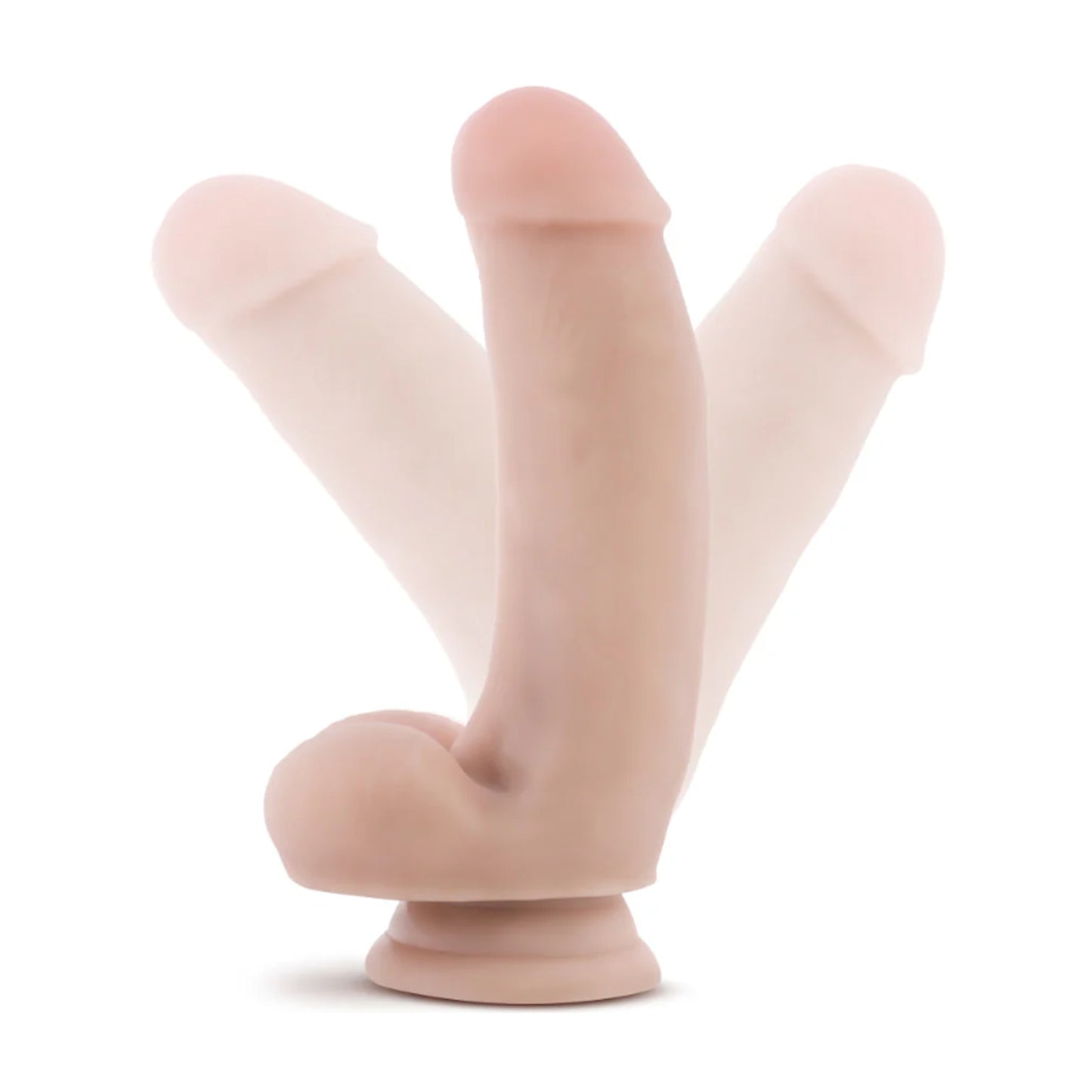 Curved dildo shown demonstrating flexible positioning