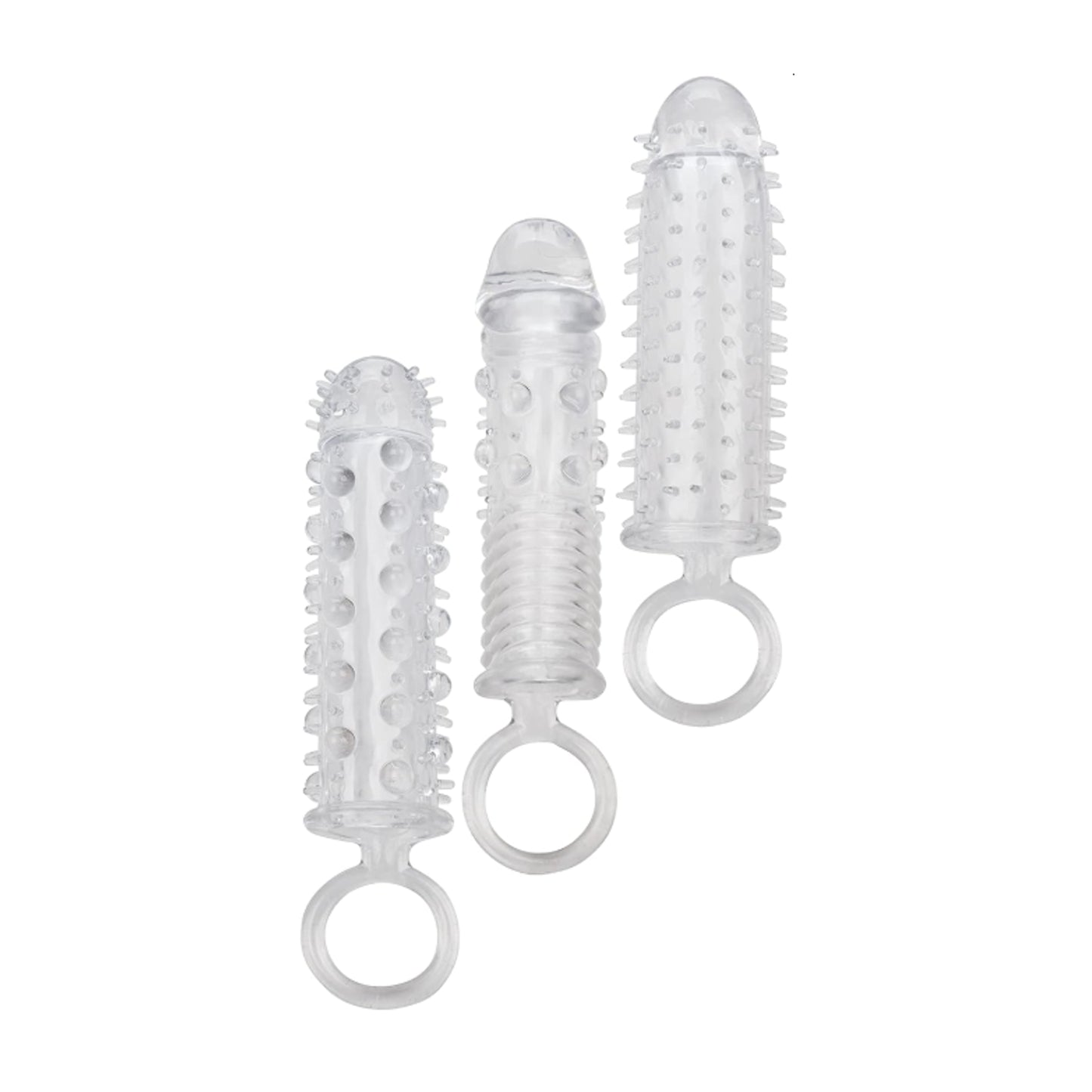 Set of three clear textured extension sleeves side by side
