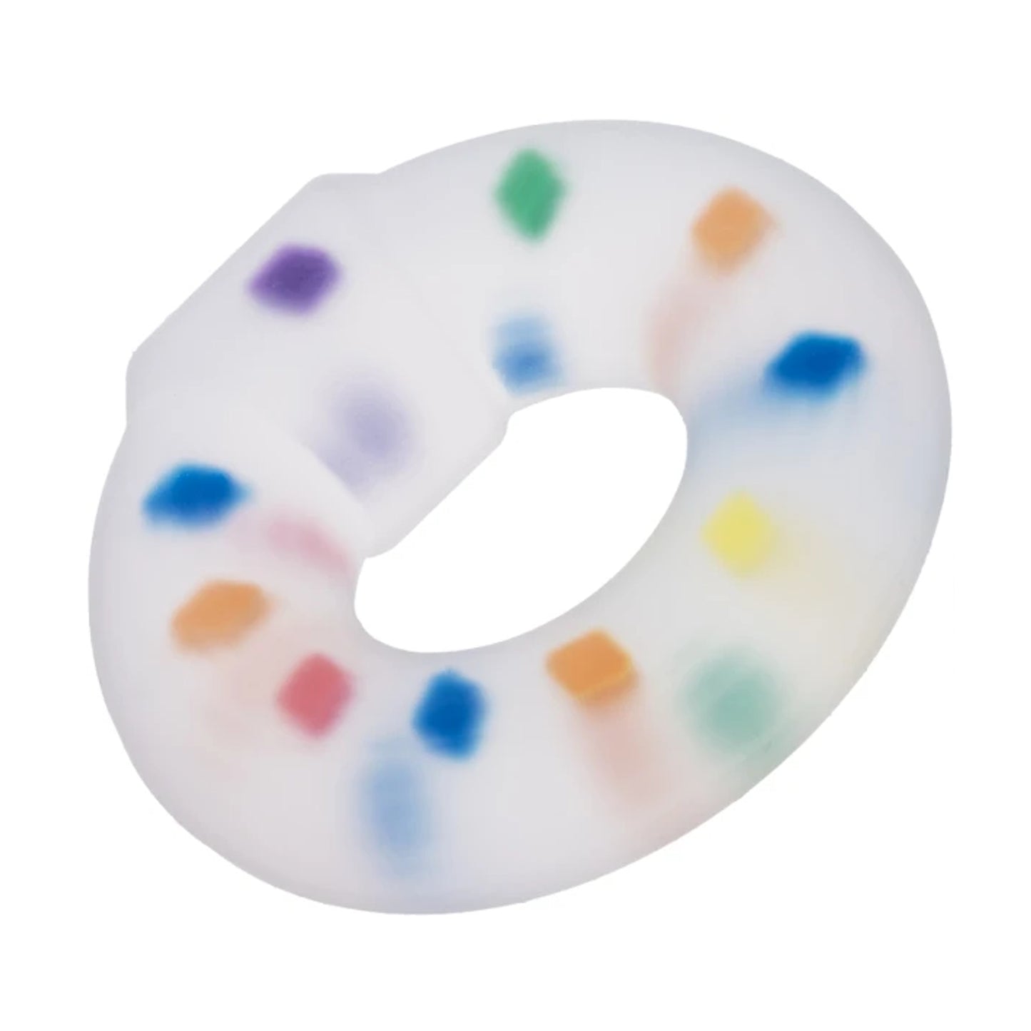 Angled view of multicolour silicone cock ring
