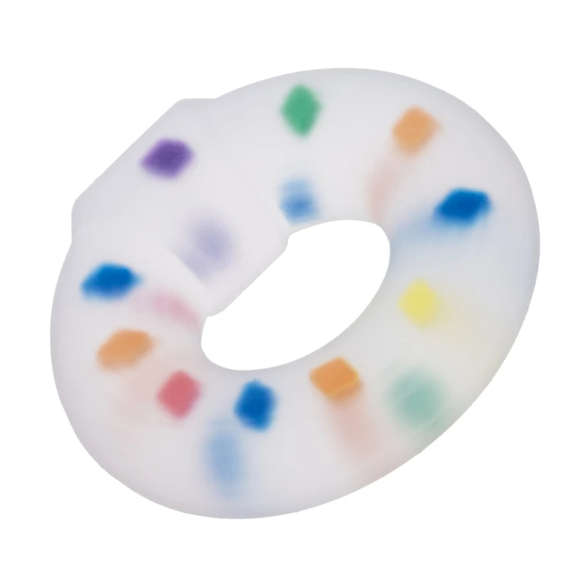 Angled view of multicolour silicone cock ring