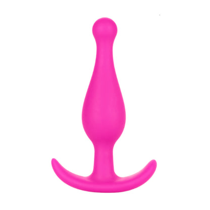 Pink silicone anal plug with tapered tip and anchor-style base