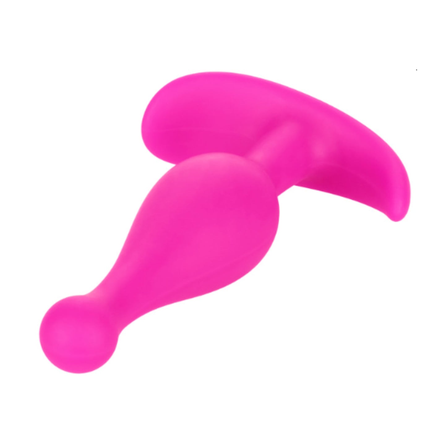 Top down view of pink silicone anal plug on white background