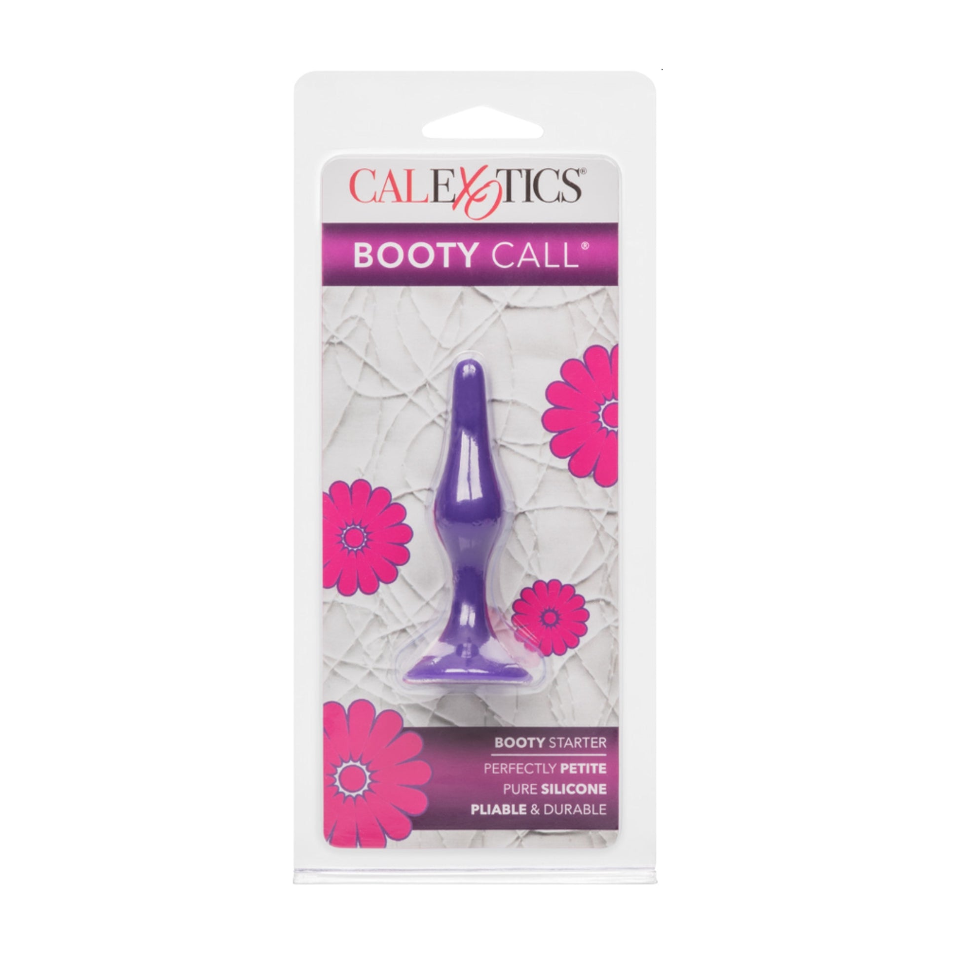 Retail packaging showing purple Booty Call anal plug
