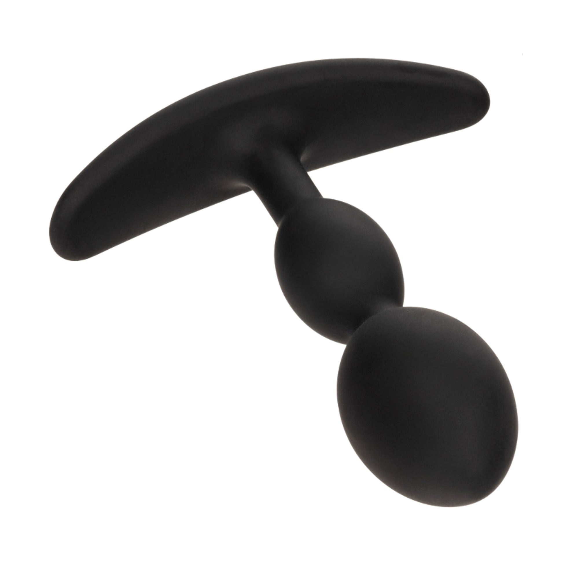 Curved anchor-style base of black silicone anal plug