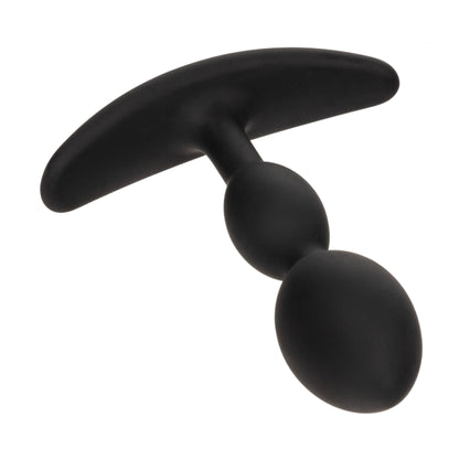 Curved anchor-style base of black silicone anal plug