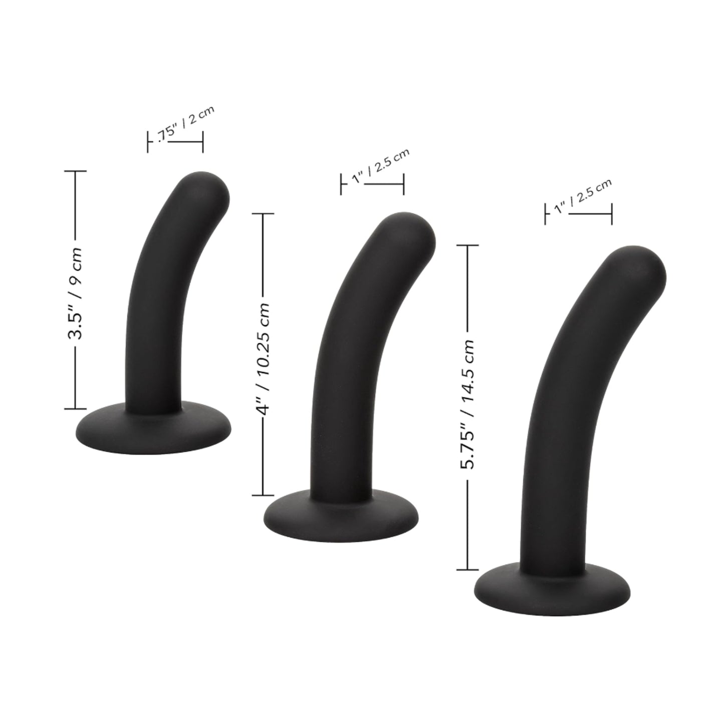 Dimensions of all three included silicone dildos 