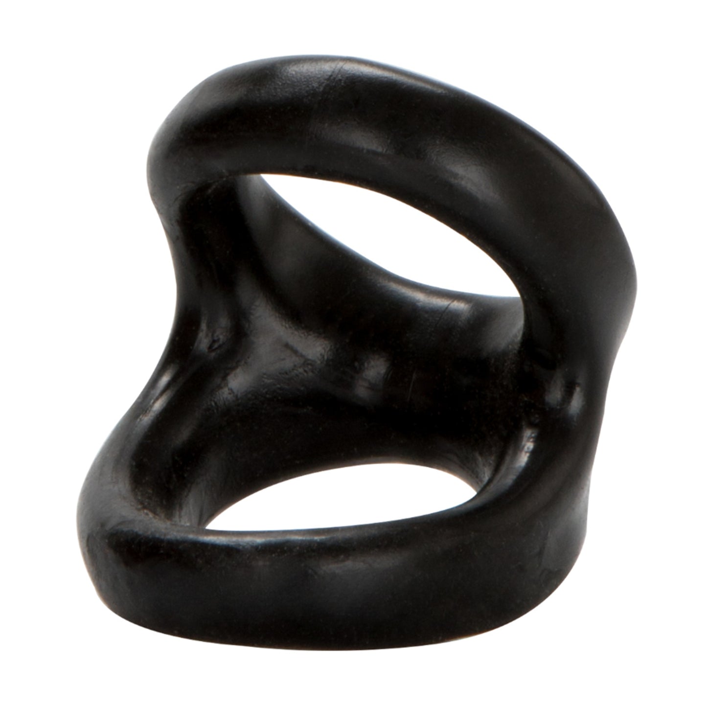 Angled view of black dual support ring showing contours 