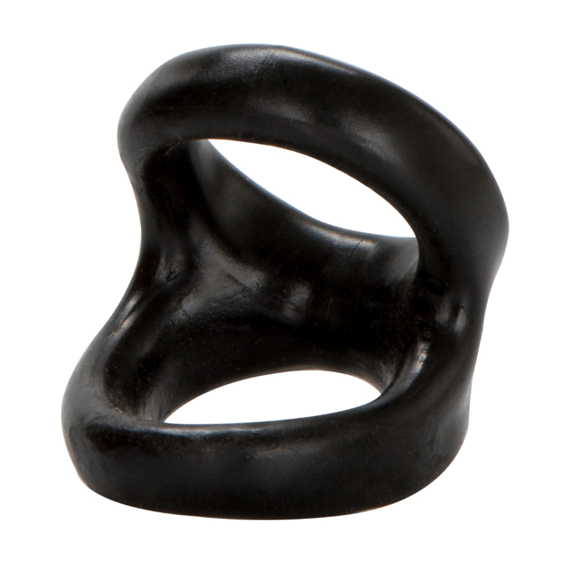 Angled view of black dual support ring showing contours 