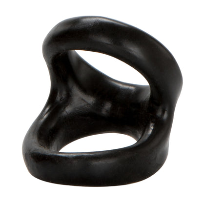 Angled view of black dual support ring showing contours 