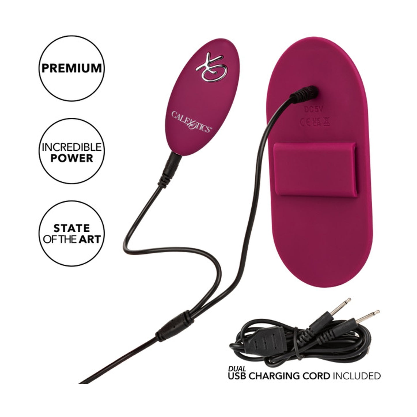 Rear view showing charging ports and dual USB cable