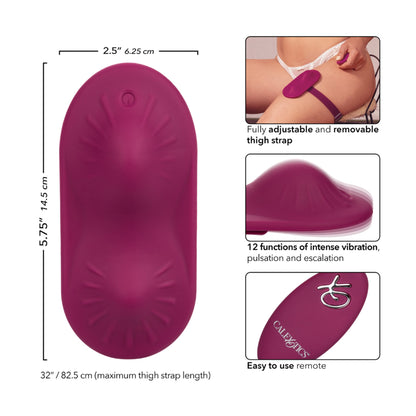 Dimensions and adjustable thigh strap diagram