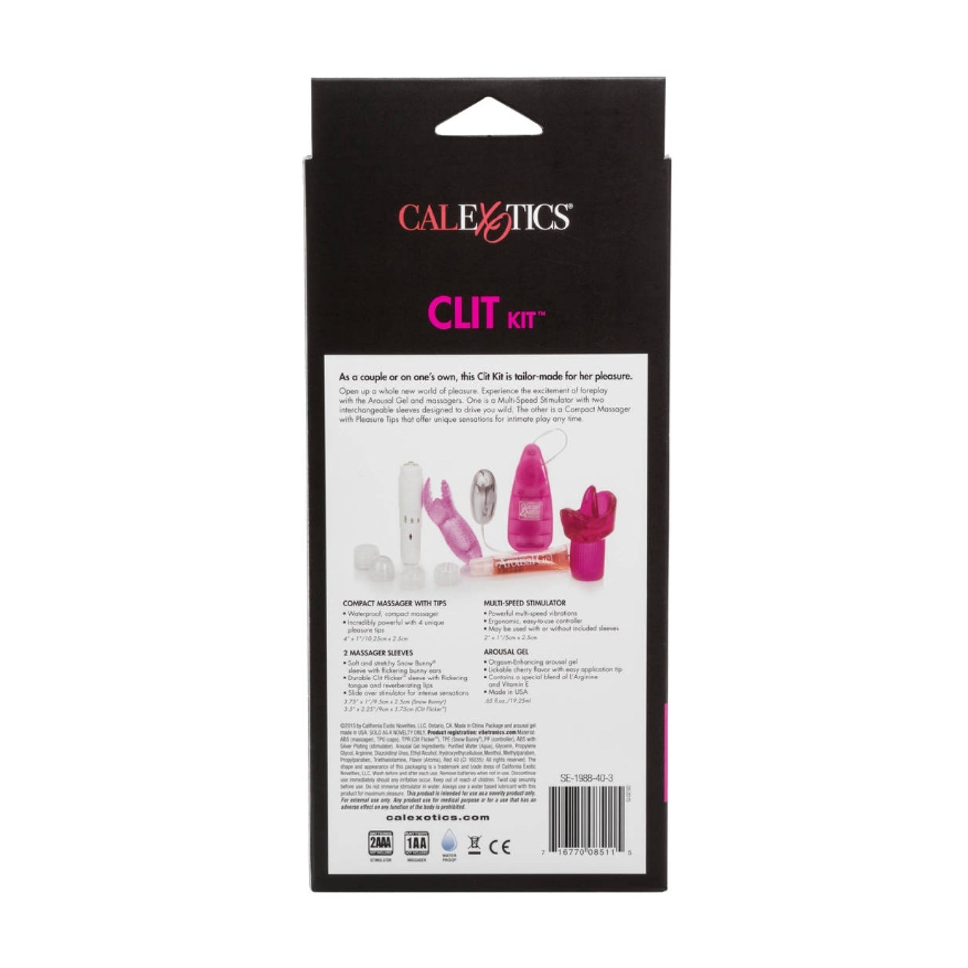 Rear of retail packaging showing kit contents and information