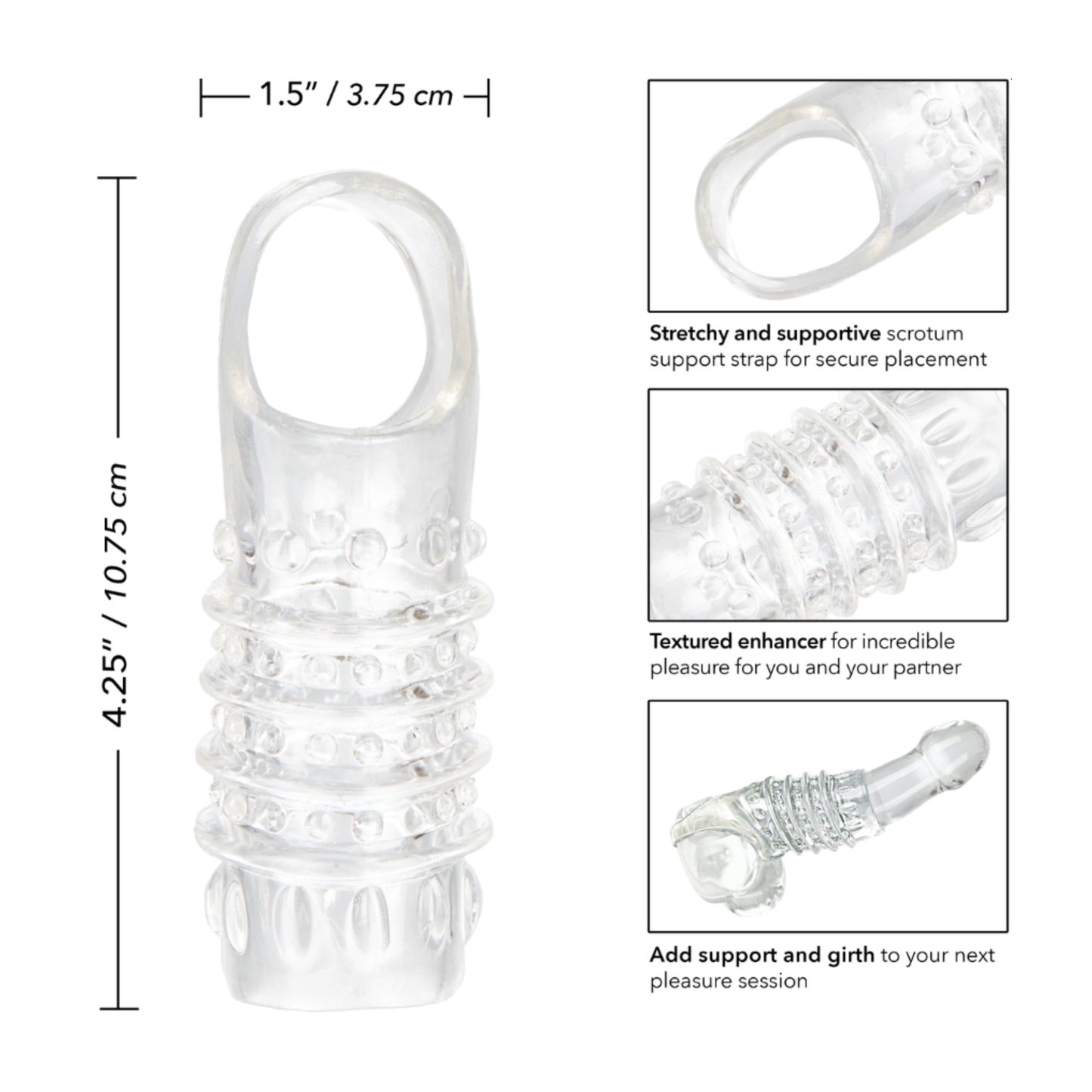 Measurement and feature diagram showing sleeve dimensions
