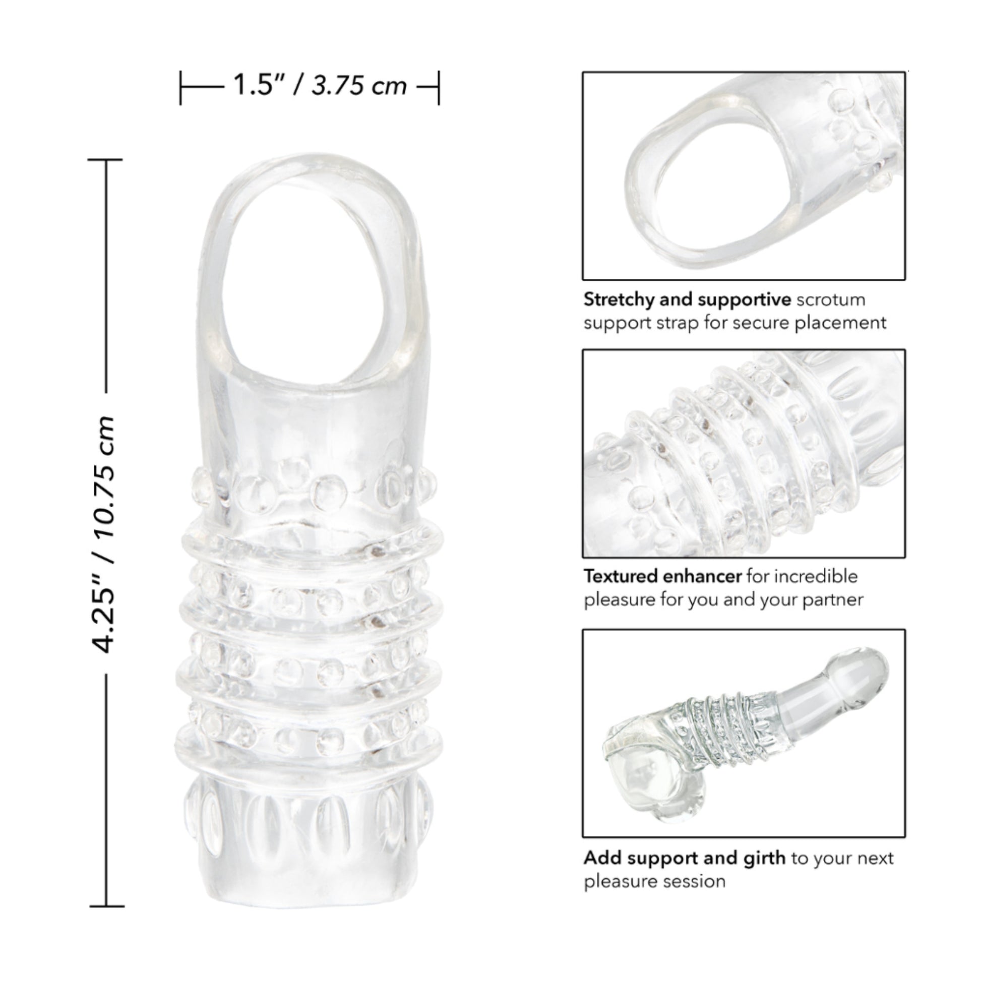 Measurement and feature diagram showing sleeve dimensions