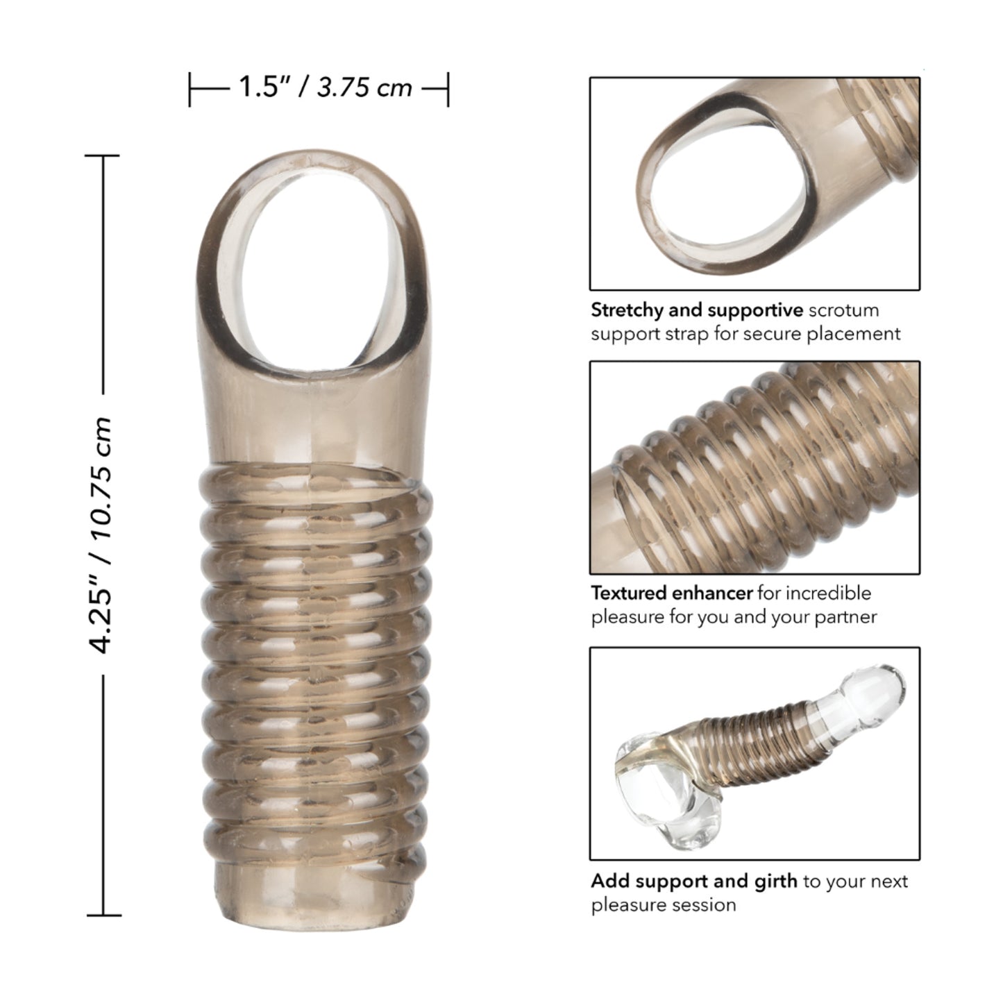 Enhancer sleeve showing measurements and features