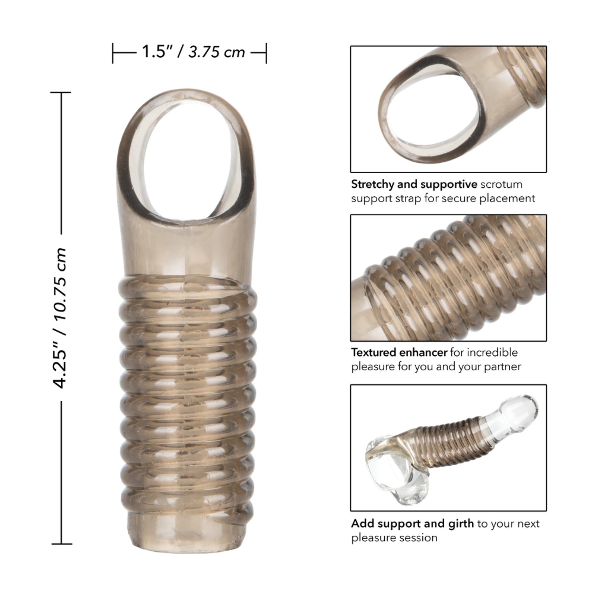 Enhancer sleeve showing measurements and features