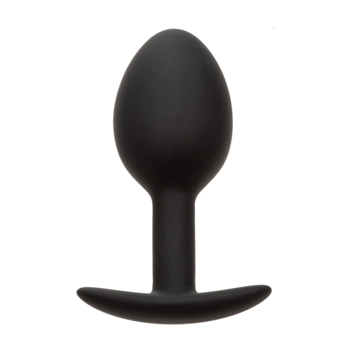 Black silicone anal plug front view with anchor base