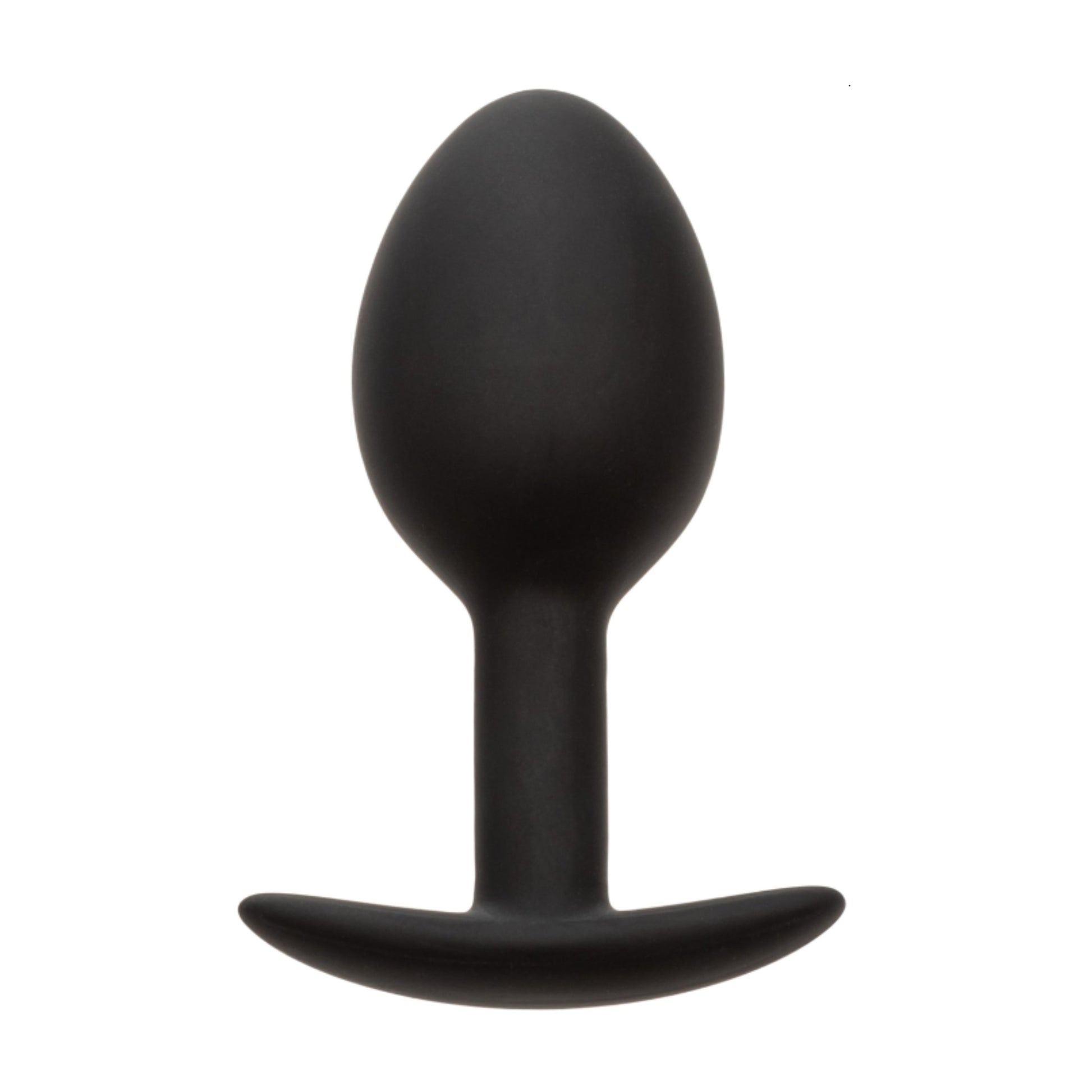 Black silicone anal plug front view with anchor base