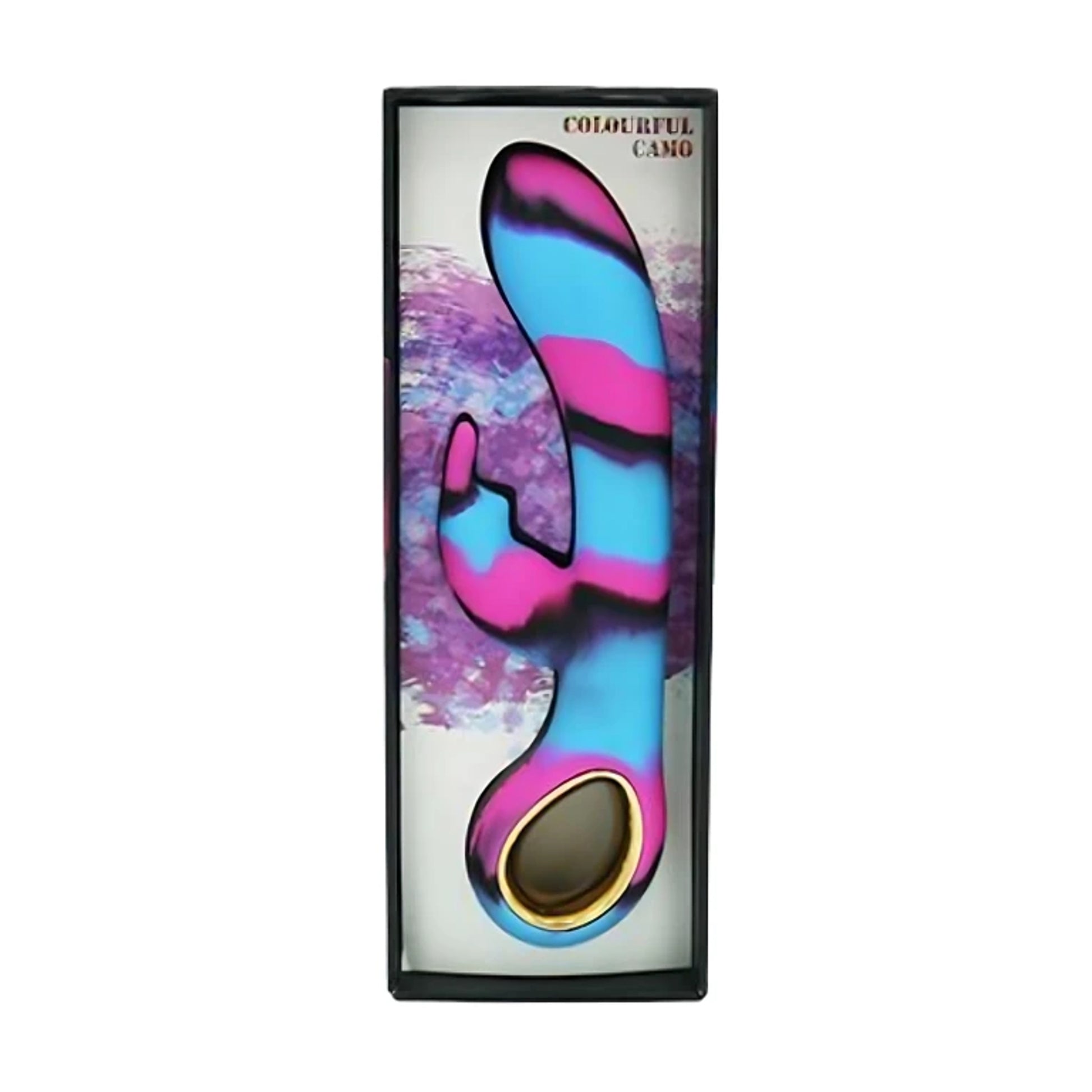 Colourful Camo Dini Heating Rabbit Vibrator retail packaging