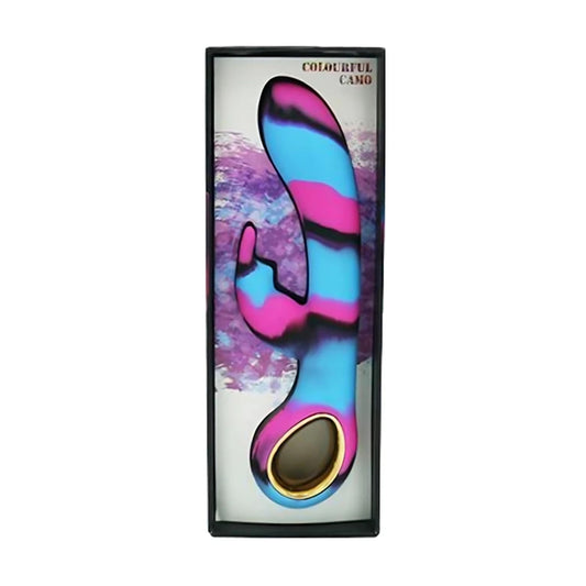 Colourful Camo Dini Heating Rabbit Vibrator retail packaging