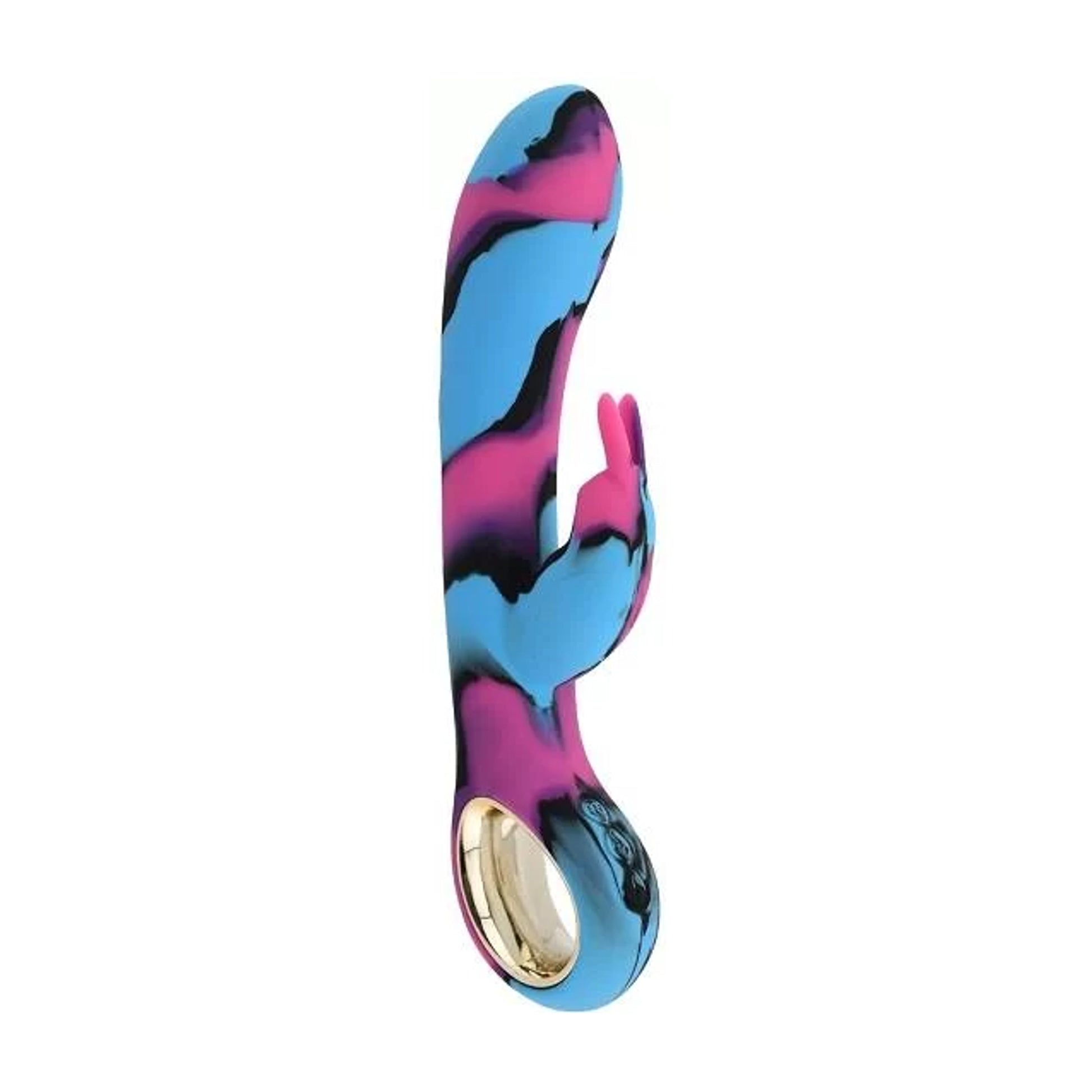 Colourful camo rabbit vibrator angled product view