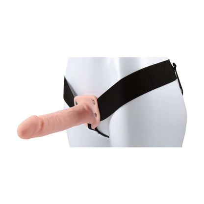 Hollow strap-on worn on mannequin, angled side view