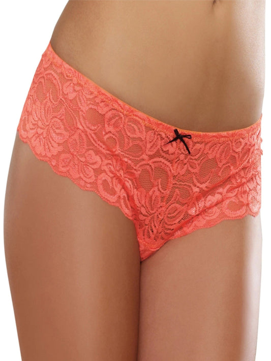 Dreamgirl Bows Lace Crotchless Boyshort Large Coral