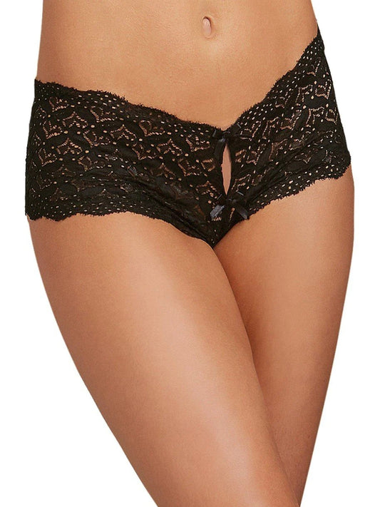 Dreamgirl Hearts Crotchless Lace Panty Small Black