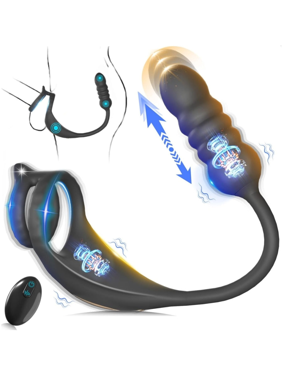 Picture Displaying How To Wear Dual Core Thrusting Prostate with C Ring