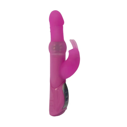 Side view highlighting contoured shaft and curved clitoral stimulator 