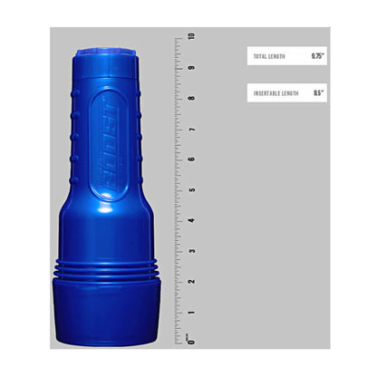 Blue Fleshlight Boost case with size guide measurements
