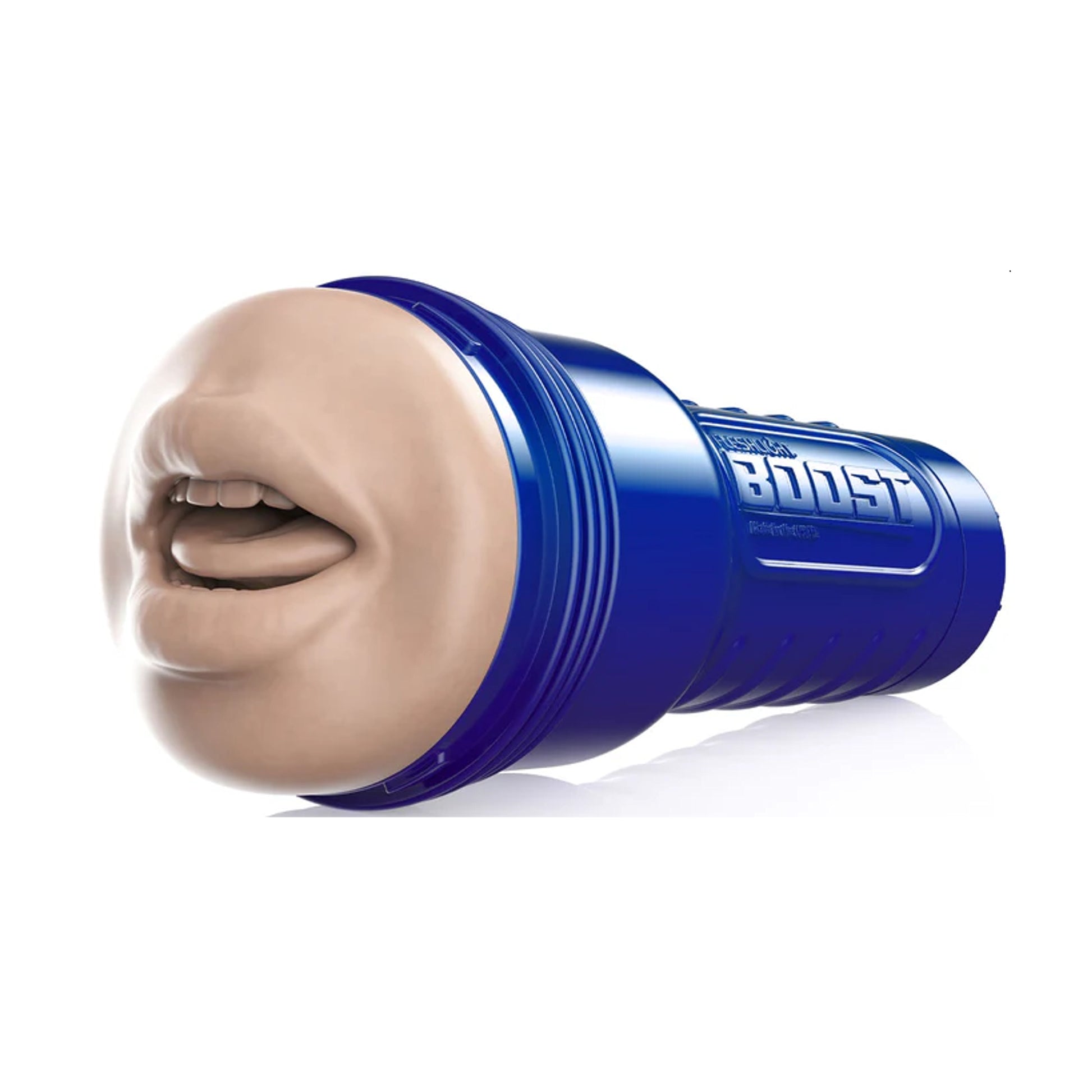 Blow mouth masturbator angled view in blue Boost case
