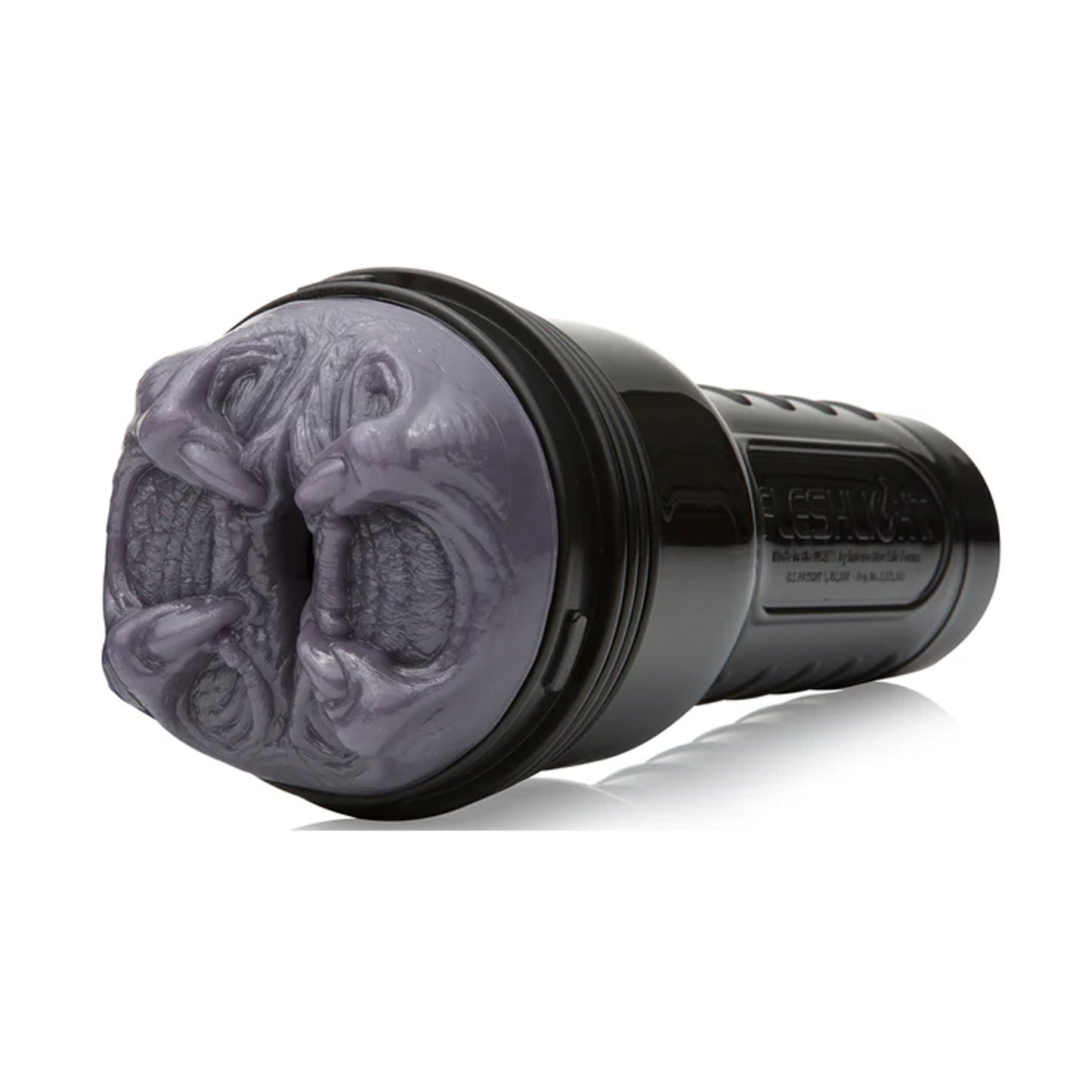 Predator vagina Fleshlight sleeve mounted in black case angled view