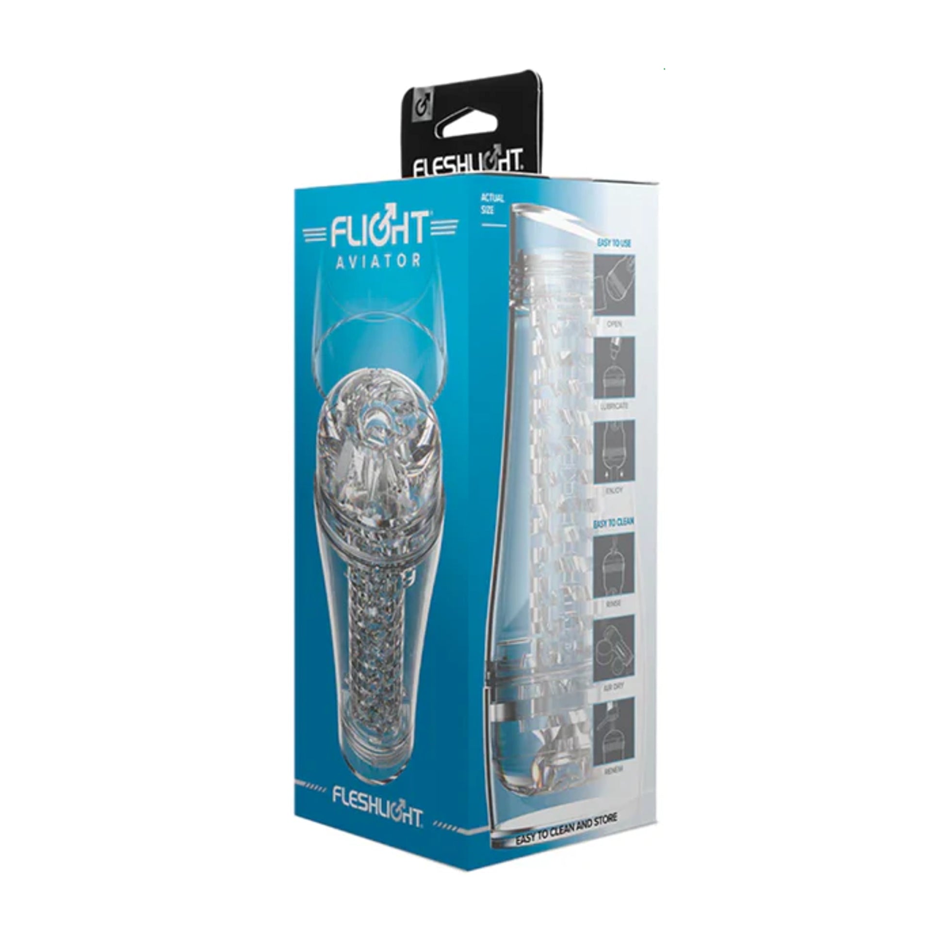 Fleshlight Flight Aviator Clear retail packaging showing clear case and sleeve