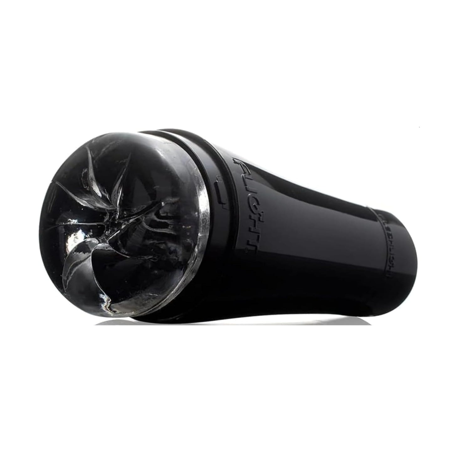 Side view of black Flight masturbator case with sleeve installed