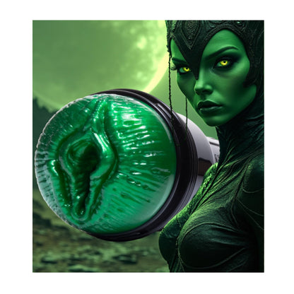 Green alien character artwork beside Fleshlight