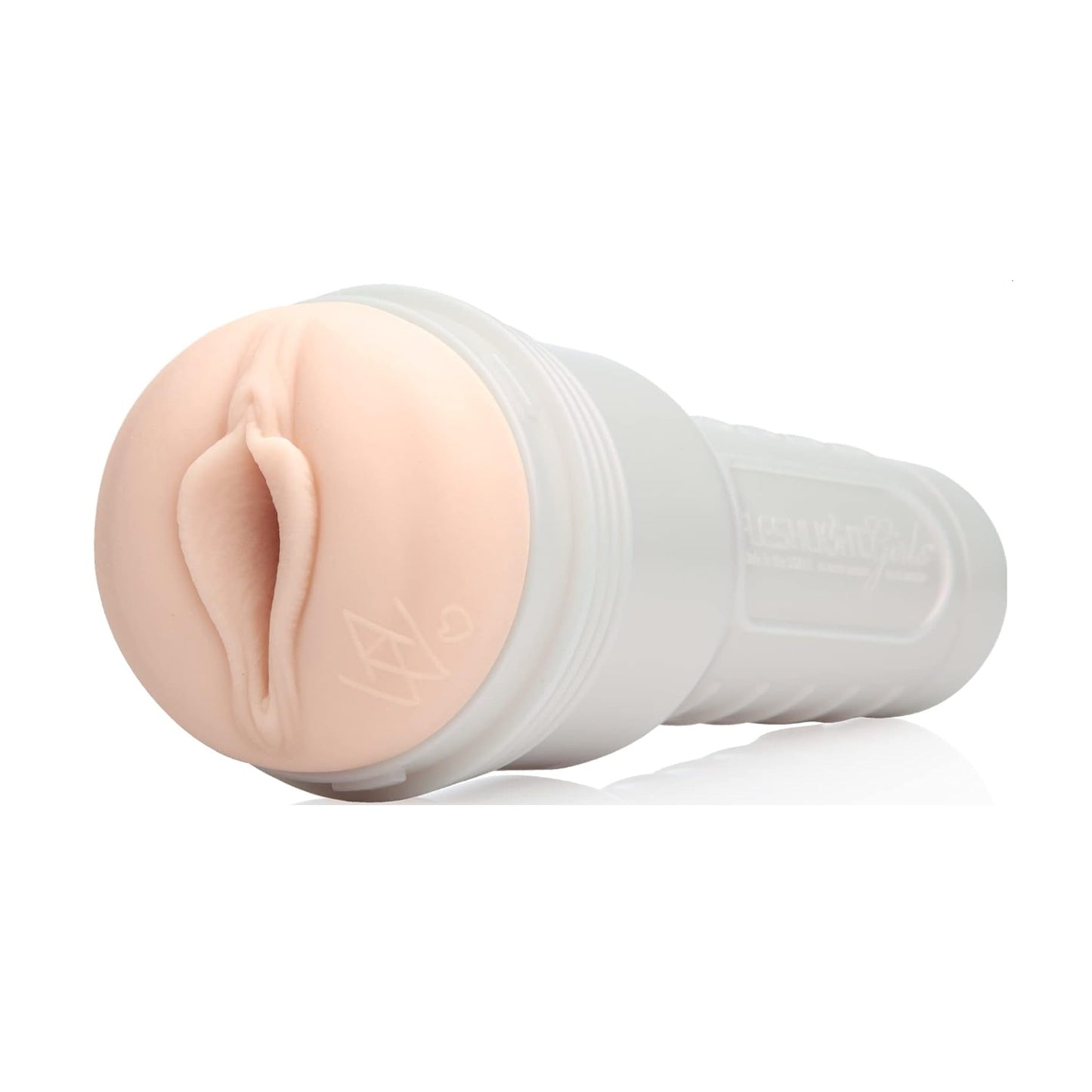 Pearl white Fleshlight side angle view with cap removed