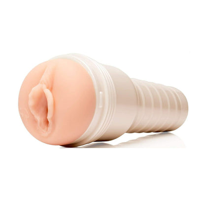 Pearl white Fleshlight case sideways view with Squirt sleeve