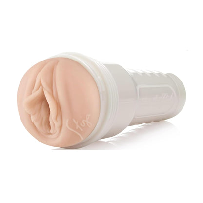 Pearl white Fleshlight case angled view with cap removed