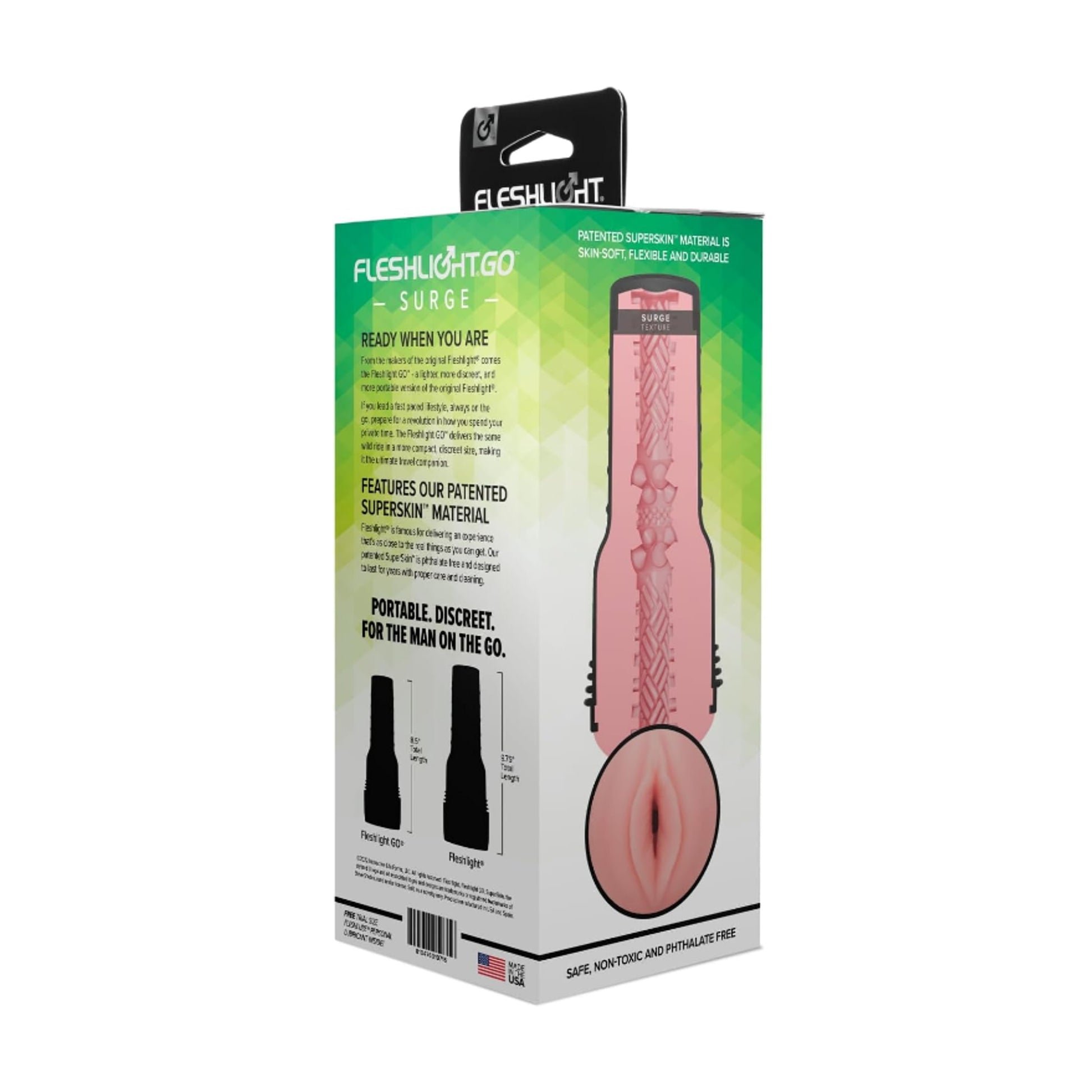Rear view of Fleshlight Go Surge Lady retail packaging