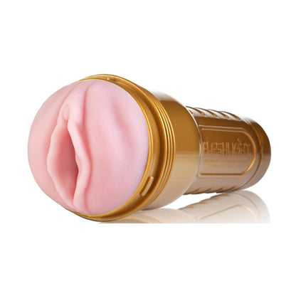 Angled view of Lady opening and gold Fleshlight case