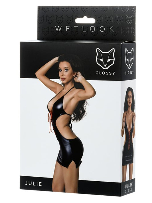 Glossy Julie Wetlook Dress with Red Lacing Small