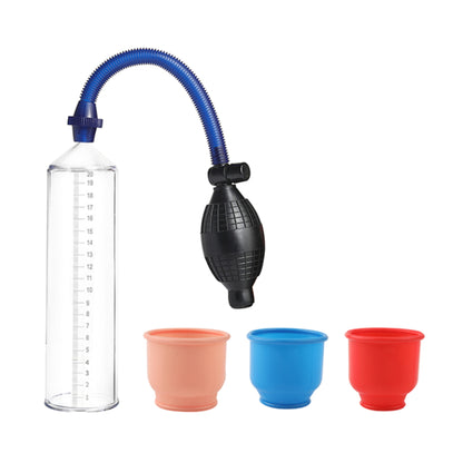 Penis pump with three interchangeable comfort sleeves