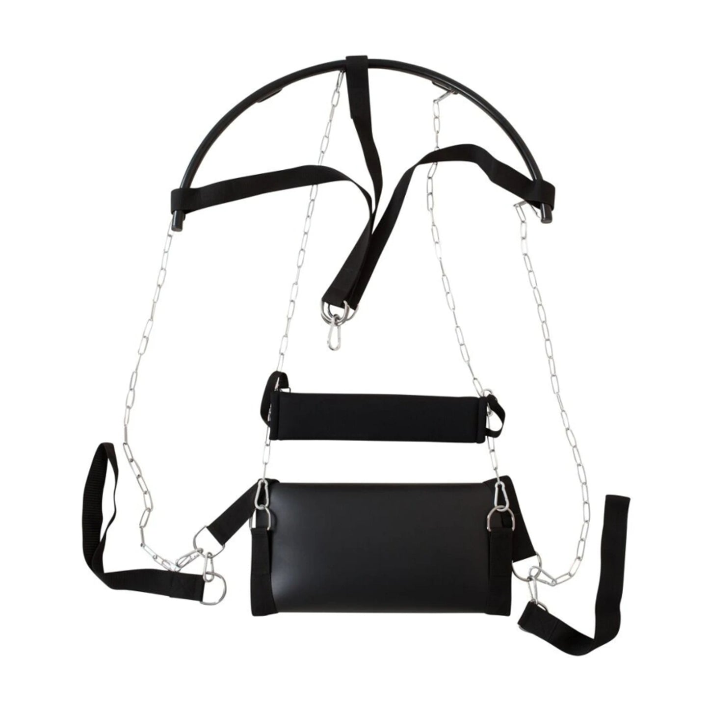 Close-up of swing frame, seat and support straps