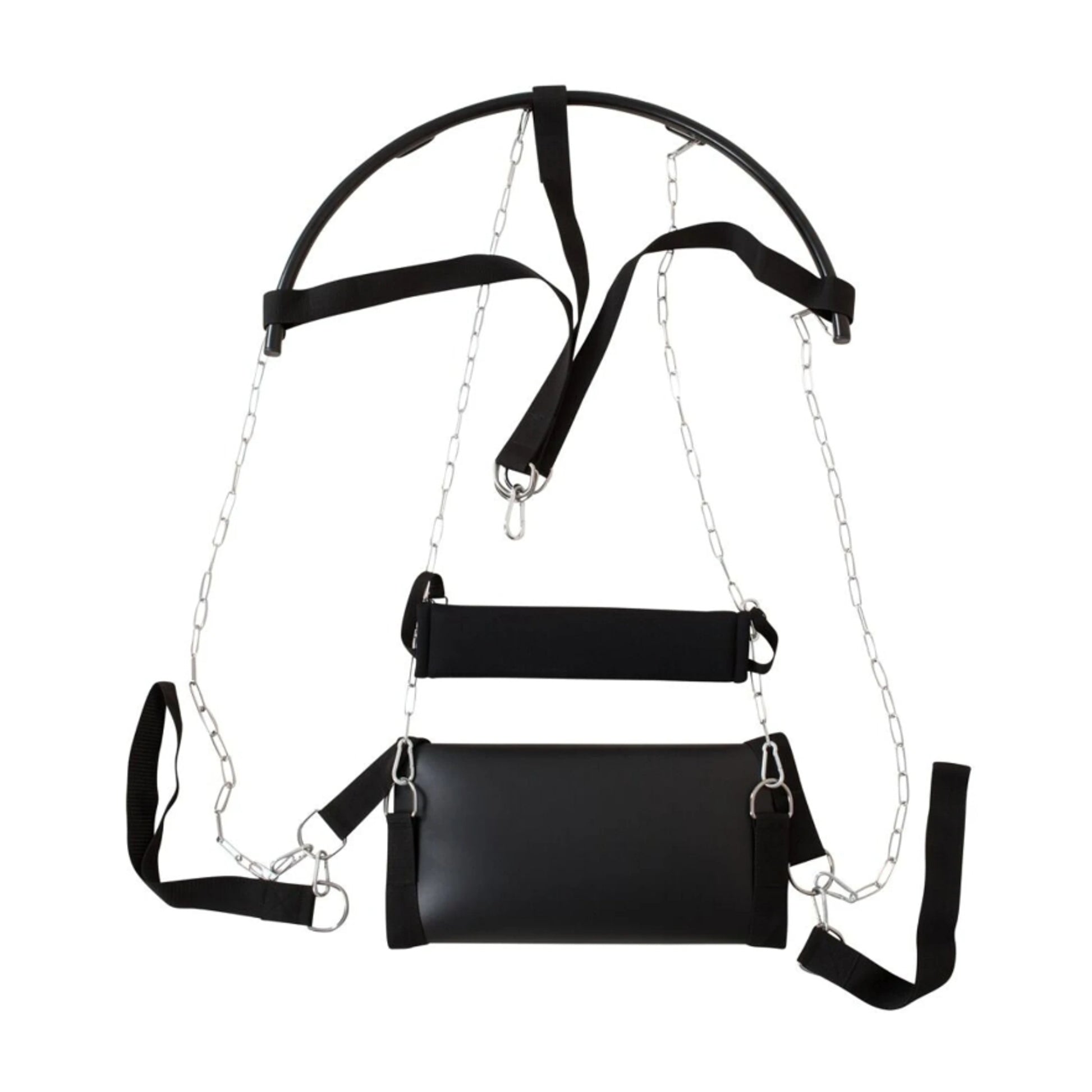 Close-up of swing frame, seat and support straps