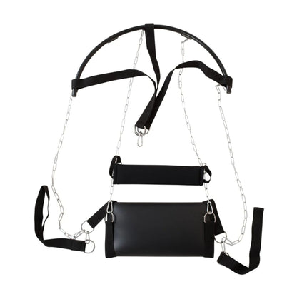 Close-up of swing frame, seat and support straps