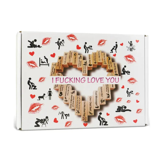 I Fucking Love You Jenga Game in retail packaging