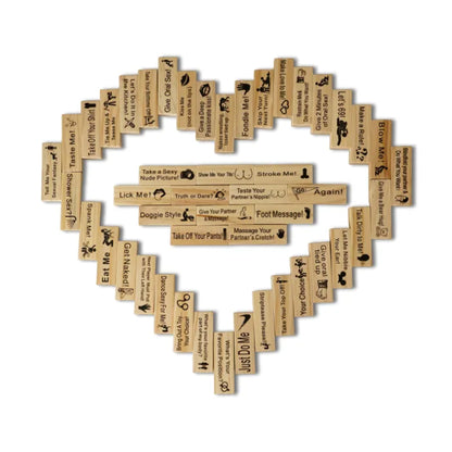 Heart-shaped arrangement of wooden Jenga game blocks