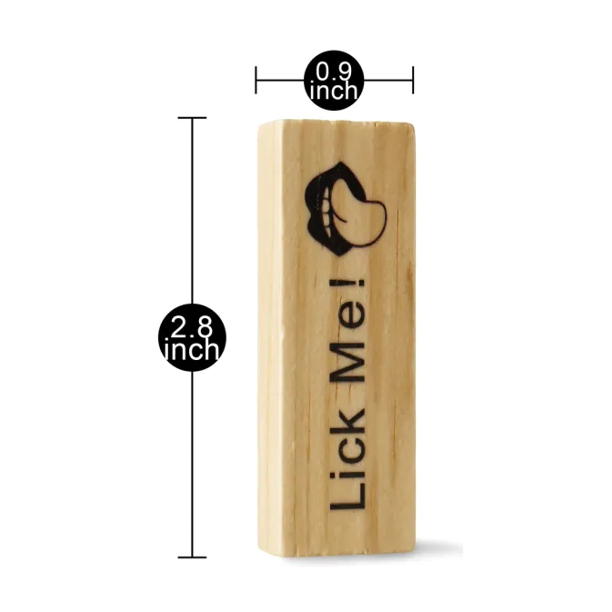 Single wooden game block showing printed challenge